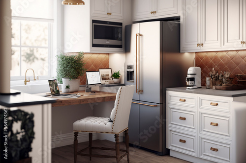 Kitchen in luxury home with white cabinetry. ai generative.