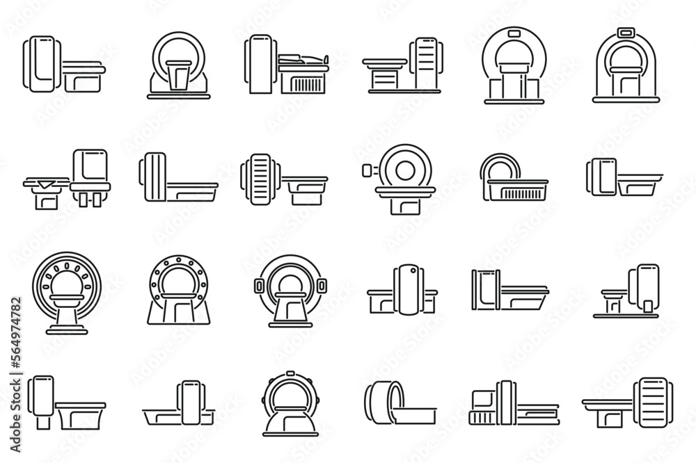 Magnetic resonance tomography icons set outline vector. Ct scan. Medical radiology