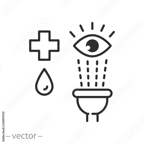 eye wash procedure icon, emergency rinse eyes, medical station, thin line symbol - editable stroke vector illustration