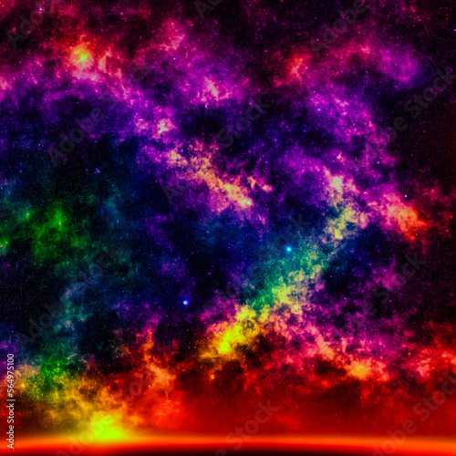 Abstract colorful background. Galaxy, small stars, and darkness.