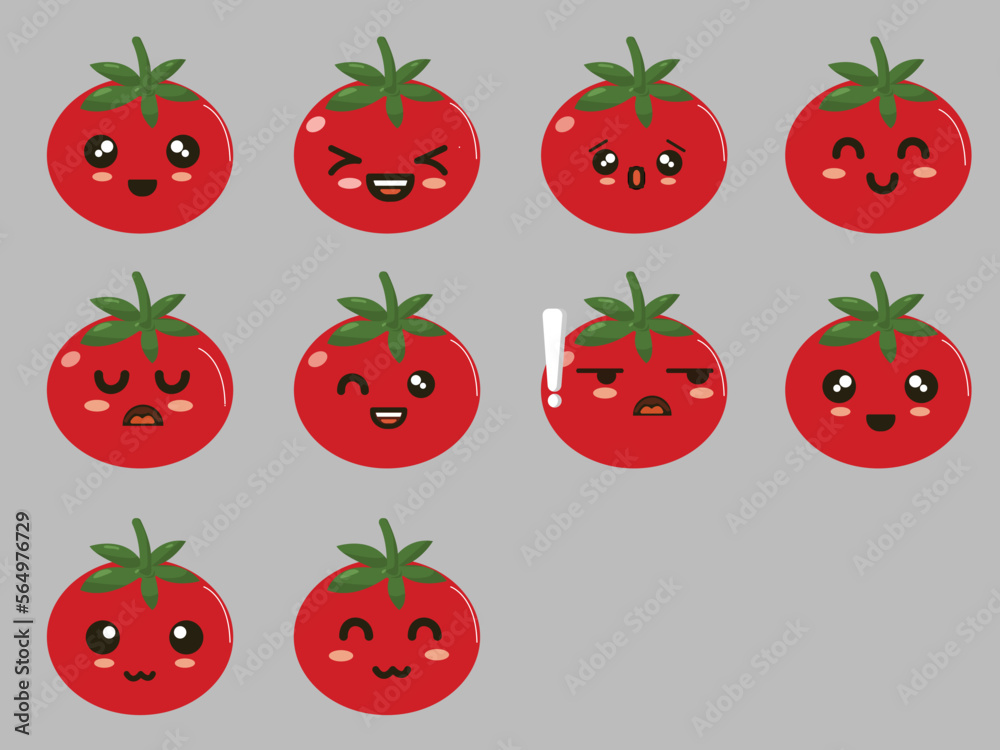 10 cute tomato emoji with different facial expressions. suitable for