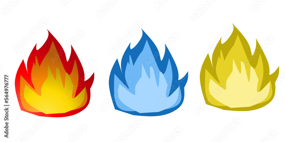 The types of fire colors, red, blue and orange. Types of fire Vector