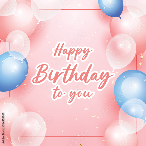 Happy birthday background with balloon and confetti