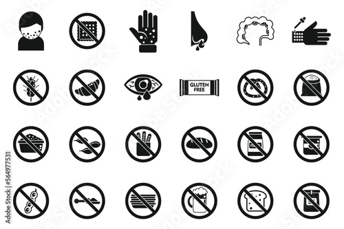 Gluten intolerance icons set simple vector. Free gluten. Non gmo