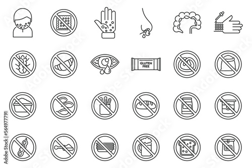 Gluten intolerance icons set outline vector. Free gluten. Non gmo