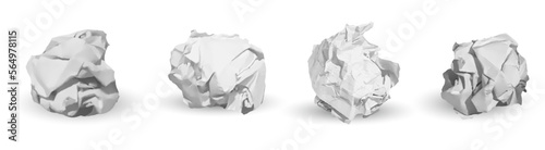 crumpled paper balls and metal garbage isolated on white