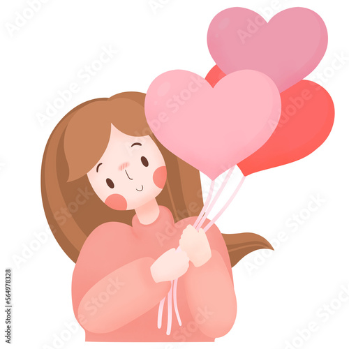 Woman with pink Balloons,Girl with heart Balloons.