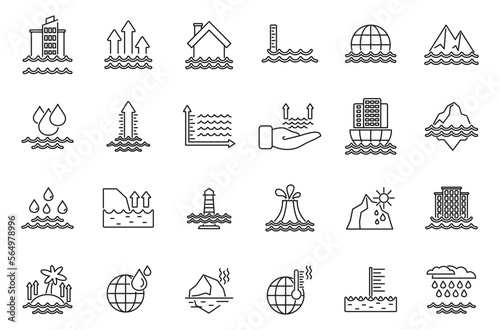 Sea level rise icons set outline vector. Water level. Nature disaster
