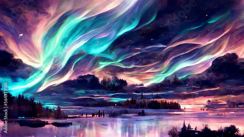 Beautiful Abstract aurora night Background illustration Generative AI Content by Midjourney © simon