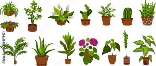 Houseplants icons set cartoon vector. Flower pot. Office care