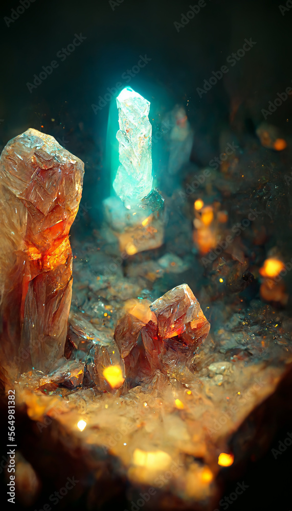 crystal cave dwarves mining glowing gemstone veins with lasers ...