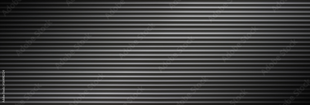 aluminum metal shutter texture in the dark. Wide industrial modern background for design. Panoramic corrugated metal texture with copy space. aluminum metal shutter texture in the dark. Wide industrial modern background for design. Panoramic corrugated metal texture with copy space.