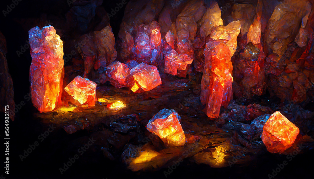 crystal cave dwarves mining glowing gemstone veins with lasers ...