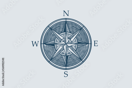 Hand drawing vintage compass ocean theme isolated on white background.