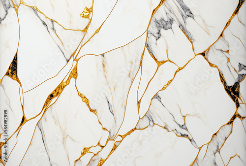 White marble with golden veins background. Generative AI