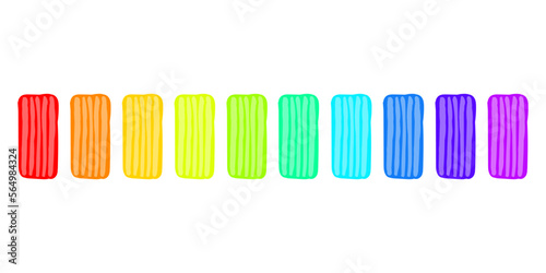 Set of 10 vector plasticine pieces in neon colors. Bright plasticine clay.