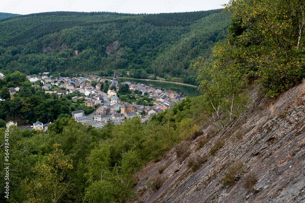 Fototapeta premium MontThermé, a smalle village in the French Ardennes, in the Maas Valley