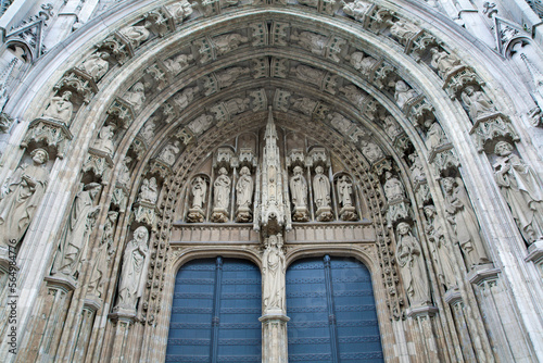 Brussels - Notre Dame du Sablon gothic church - west portal.