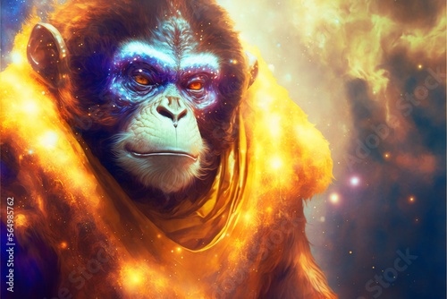 Powerful Epic Legendary King Kong Monkey King in Universe. Spiritual Animal Awakening Concept.Magical Fantasy Epic Wallpaper. Generative AI.