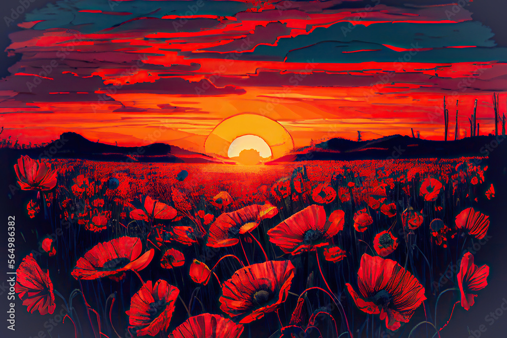 poppy field sunset,poppies in the sunset