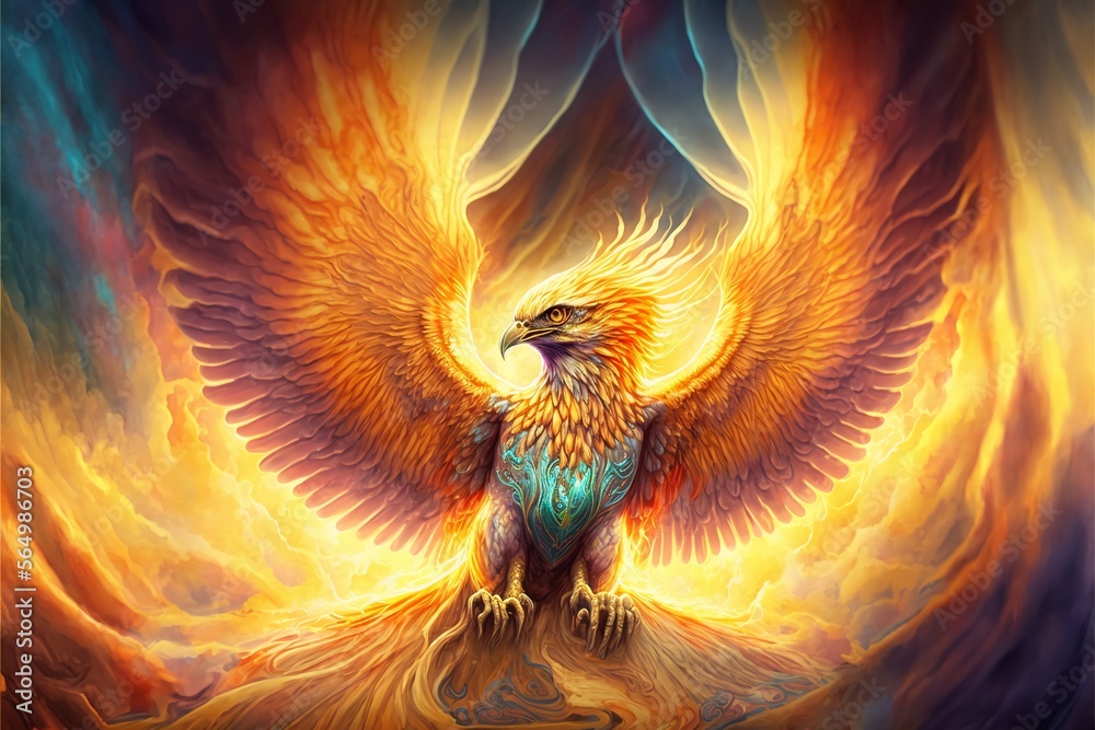 Powerful Epic Legendary Phoenix Spreading Glowing Wing In Universe powerful-epic-legendary-phoenix-spreading-glowing-wing-in-universe