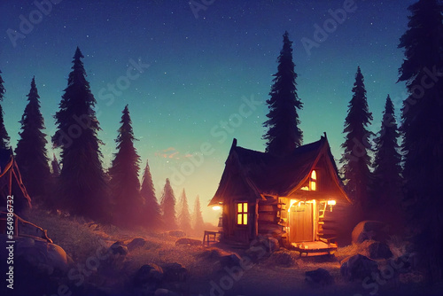 A small cabin on top of a forest mountain Generative AI Content by Midjourney