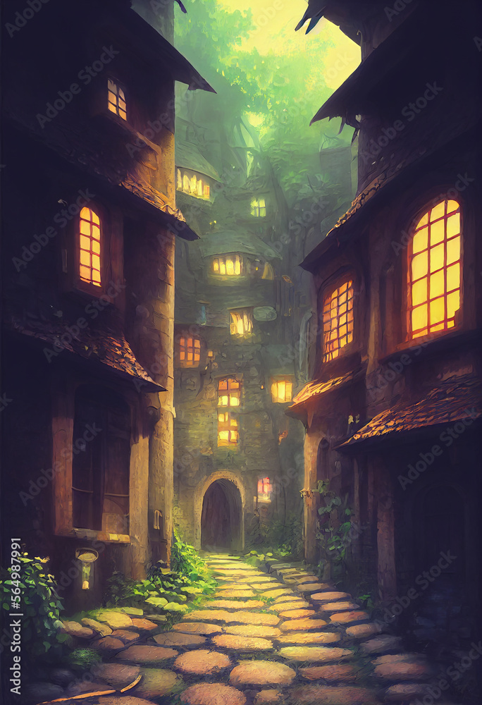 medieval alleyway wisteria cozy summer anime background animation Generative AI Content by Midjourney medieval alleyway wisteria cozy summer anime background animation Generative AI Content by Midjourney