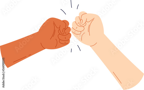 Clenched white and black fists knocking flat icon