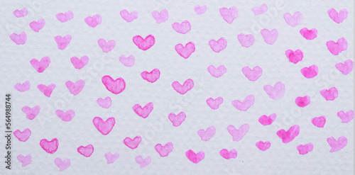 hand-painted watercolor pink hearts pattern, white background