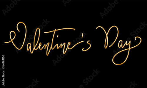 Valentine's Day Glittering Golden Hand Drawn Lettering. Shiny Holiday Text Isolated Design Element