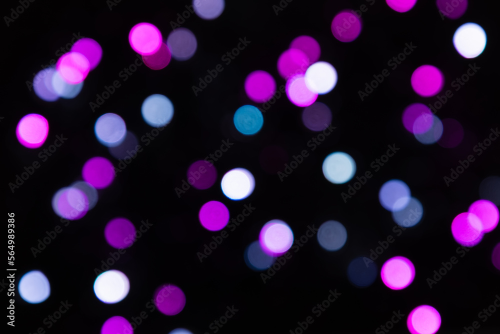 Mangent, pink, white and gray blurred confetti of lights on a black background Mangent, pink, white and gray blurred confetti of lights on a black background