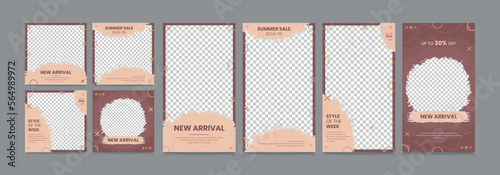 Set of instagram stories and post, square banner set for fashion blogger ecommerce, template eps 10