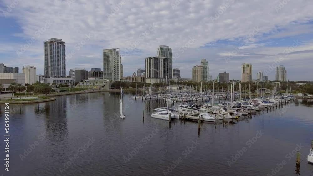 4K Aerial Drone Video (Dolly Shot) of Sailboats and Yachts at Marina on Tampa Bay in Downtown St. Petersburg, FL 4K Aerial Drone Video (Dolly Shot) of Sailboats and Yachts at Marina on Tampa Bay in Downtown St. Petersburg, FL