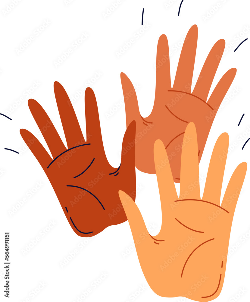 Fototapeta premium Showing palms of different races flat icon