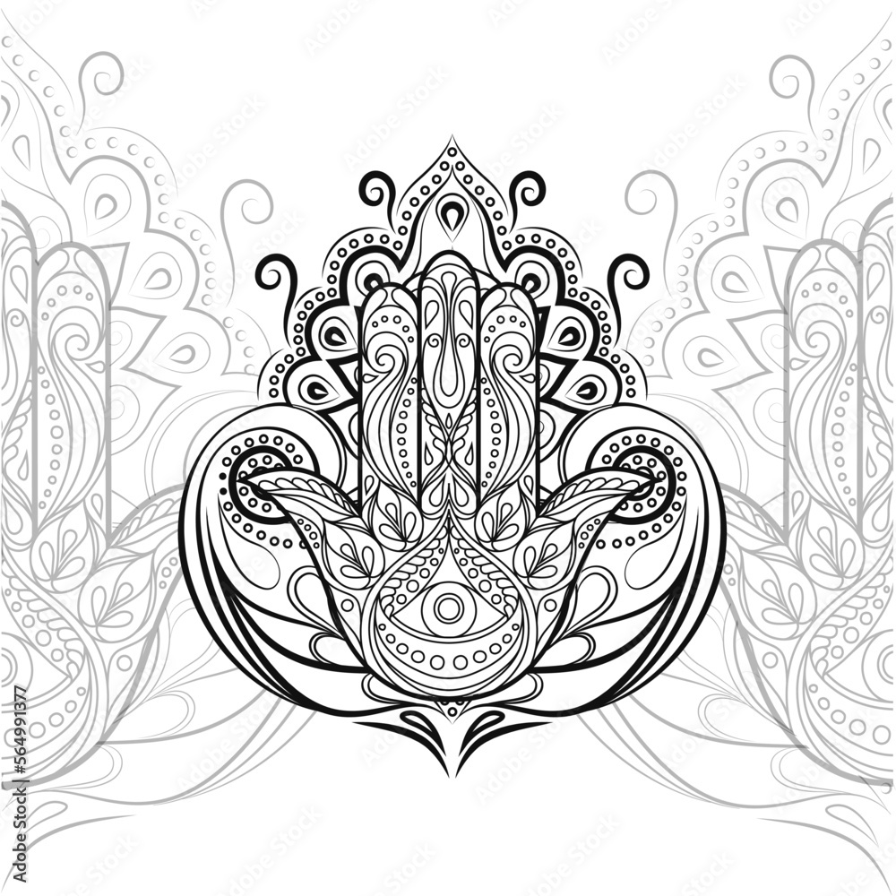 Hamsa silhouette. A great card for any other type of design, birthday and other holiday, kaleidoscope, medallion, yoga, India, Arabic. Tattoo, print and logo design. Isolated vector illustration. Hamsa silhouette. A great card for any other type of design, birthday and other holiday, kaleidoscope, medallion, yoga, India, Arabic. Tattoo, print and logo design. Isolated vector illustration.