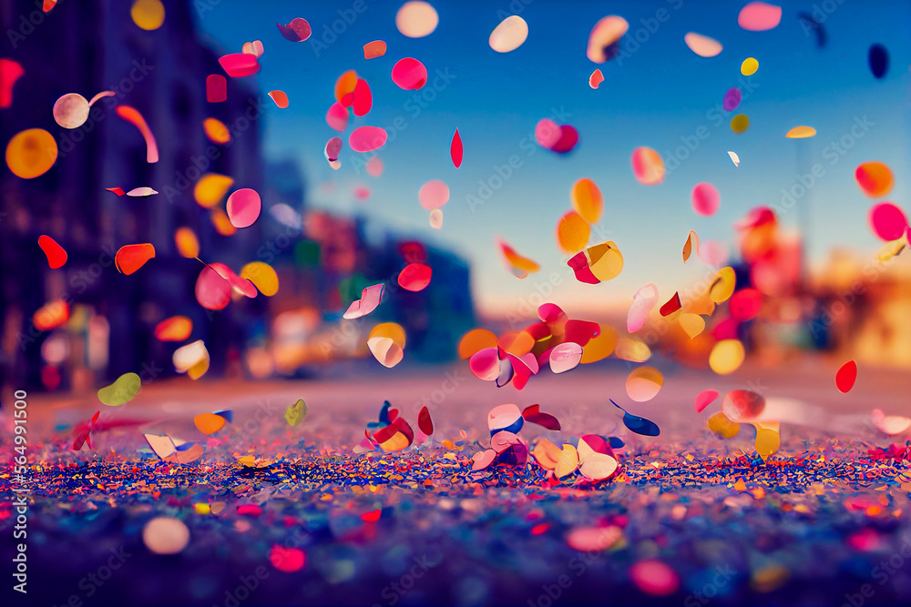 colorful confetti on the street, Generative AI Art Illustration