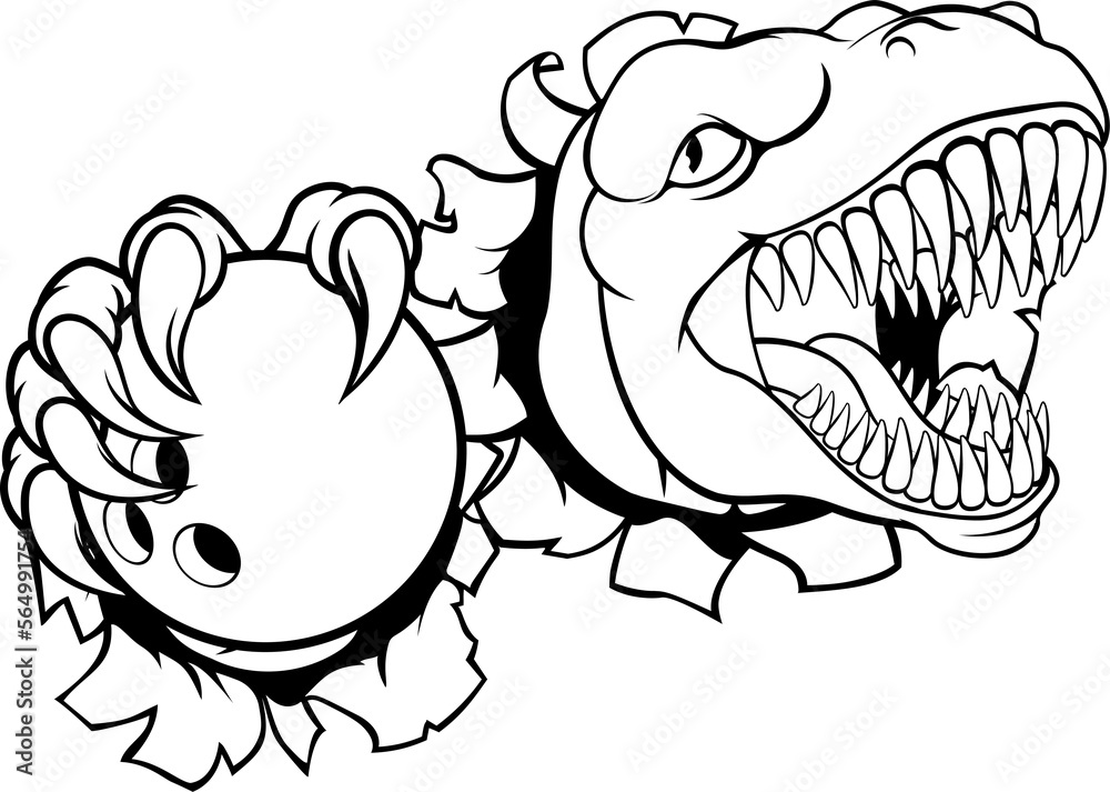 Dinosaur Bowling Player Animal Sports Mascot Dinosaur Bowling Player Animal Sports Mascot