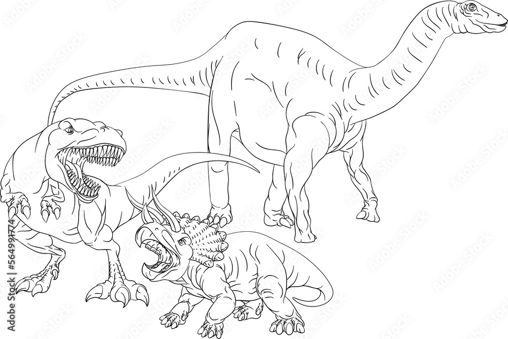 Fototapeta premium Coloring Book Page Dinosaurs In Outline