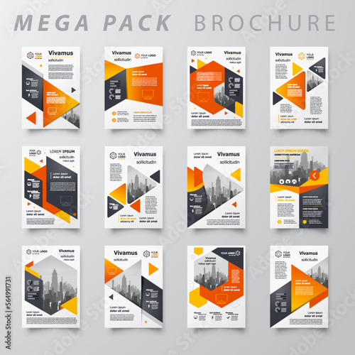 Mega pack set Flyer design template abstract business  template size A4, creative cover orange color