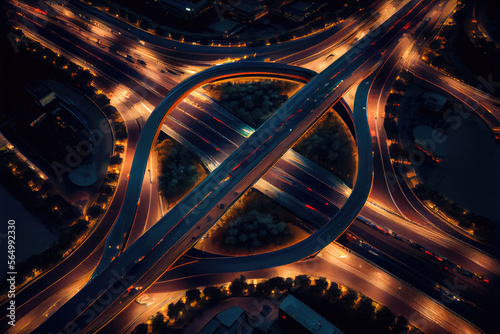 Aerial view of Shanghai Highway at Night,beautiful landscape photo, 4k epic detailed photograph shot on sony detailed