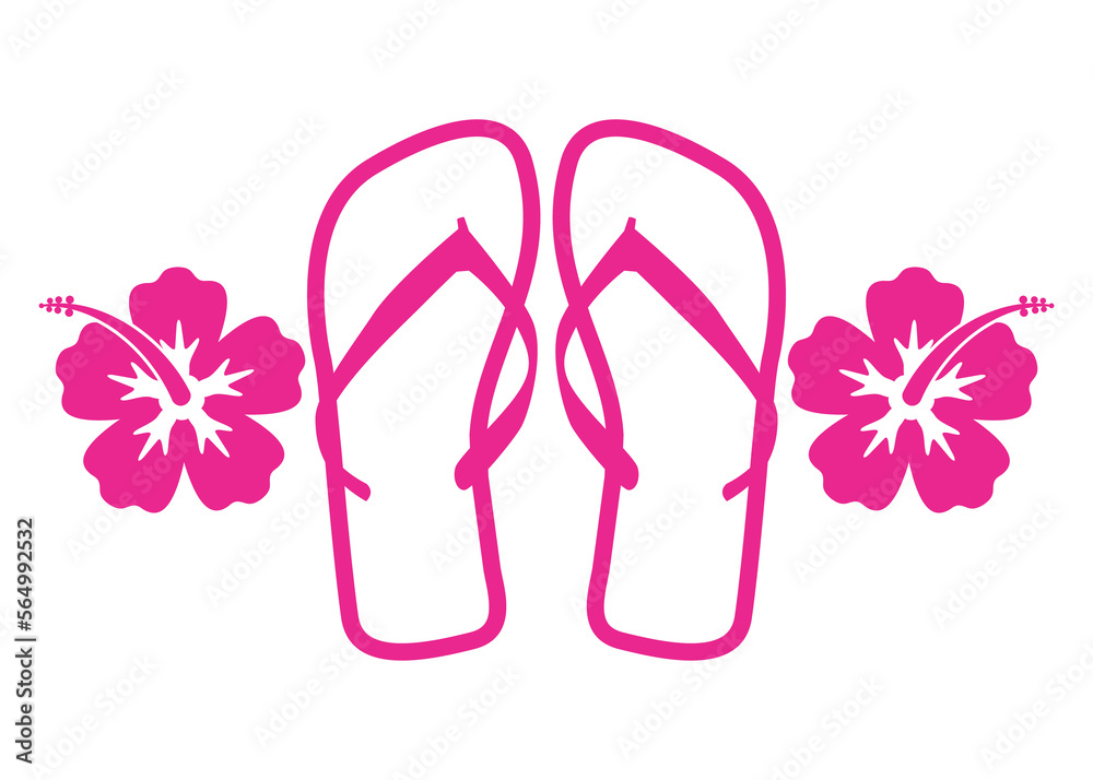 Destino de vacaciones. Logo flip flops. Icono calzado de playa. Silueta de  flor de hibisco hawaiana con chanclas Stock Illustration | Adobe Stock