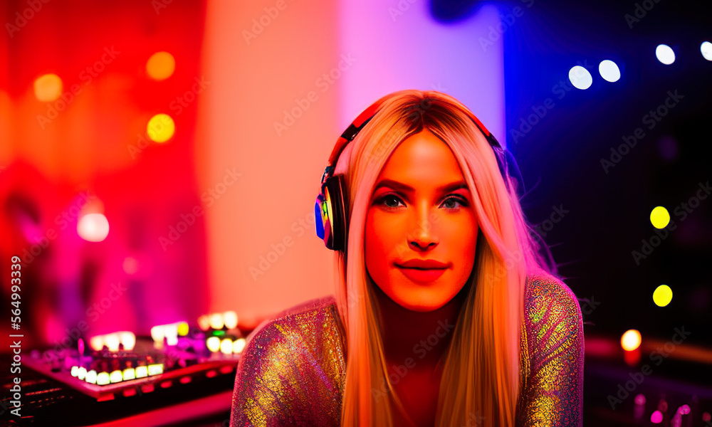 Young Female DJ in a Nightclub