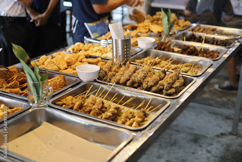 Various kinds of food in a angkringan or javanese restaurant