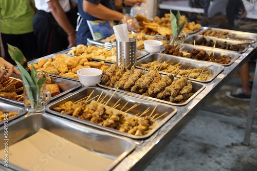 Various kinds of food in a angkringan or javanese restaurant