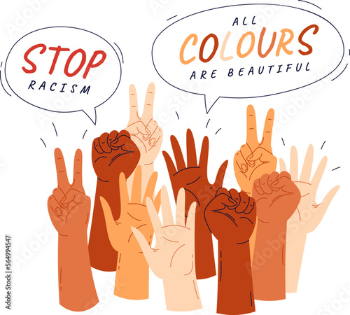 Stop racism flat icon Hands of different races
