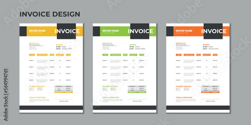 Minimal corporate Business multiple color variation a4 size vector invoice design template