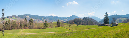 panoramic spring landscape Schliersee area, upper bavaria