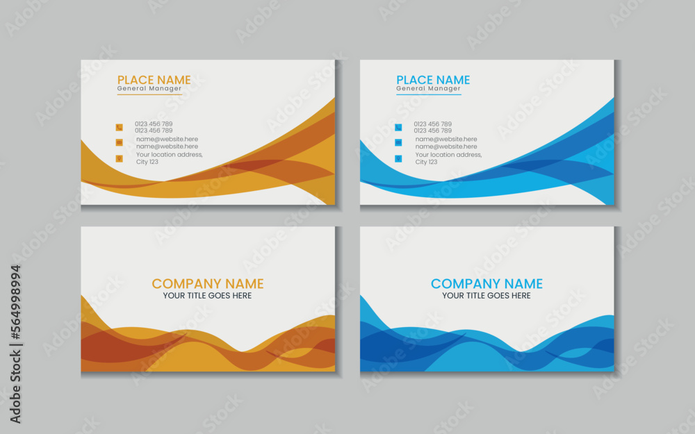 Vector printable and editable horizontal double sided clean modern corporate business card template design
