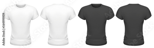 Black and white t-shirt mock up, front and rear design, blank shirt template. Generative AI