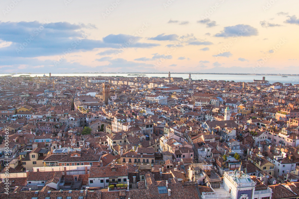 Beautiful view of the Venetian lagoon and Venice, Italy